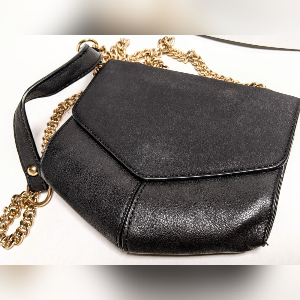 Black gold tone strap Crossbody with snap lock & zipper French style